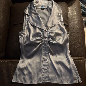 Elegant Light Blue Silk Ann Taylor Sleeveless Blouse sz 0